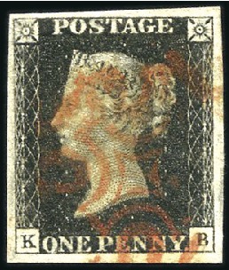Stamp of Great Britain » 1840 1d Black and 1d Red plates 1a to 11 Plate 8 KB with good to large margins, neat red MC