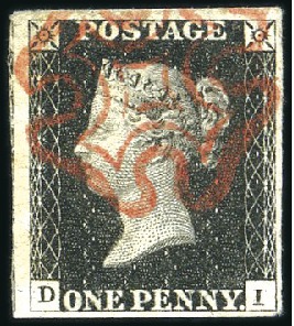 Stamp of Great Britain » 1840 1d Black and 1d Red plates 1a to 11 Plate 6 DI with fine to huge margins, crisp orange