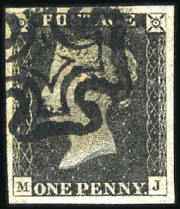 Stamp of Great Britain » 1840 1d Black and 1d Red plates 1a to 11 Plate 1b MJ with very good to large margins, crisp