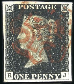 Stamp of Great Britain » 1840 1d Black and 1d Red plates 1a to 11 Plate 1b RJ with good to very good margins, neat r