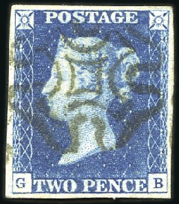 Stamp of Great Britain » 1840 2d Blue (ordered by plate number) Plate 2 GB with fine to good margins, neat black M