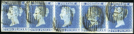 Stamp of Great Britain » 1841 2d Blue 1841 2d Blue pl.4 RB-RF strip of five with inverte