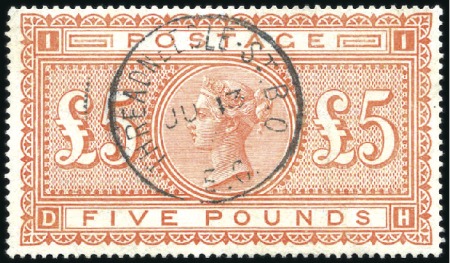 Stamp of Great Britain » 1855-1900 Surface Printed 1882 £5 Orange DH with neat Threadneedle St. cds, 