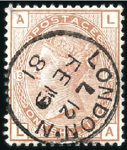 Stamp of Great Britain » 1855-1900 Surface Printed 1873-80 1s Orange-Brown wmk Spray, crisp and neat 