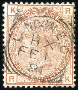 Stamp of Great Britain » 1855-1900 Surface Printed 1880 1s Orange-Brown pl.13 with INVERTED WATERMARK