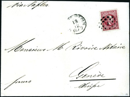Stamp of Netherlands Colonies » Netherlands Indies 1870-86 50c Red tied by diamonds of dots "1" on en