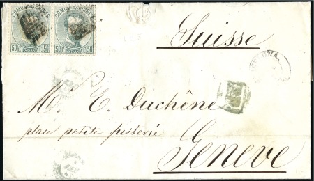 Stamp of Spain 1872-73 50c Green in pair tied by diamond of dots 