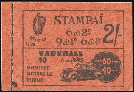 Stamp of Ireland 1938-41 2s booklet "Vauxhall", serial no. 17-38, v