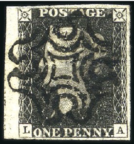 Stamp of Great Britain » 1840 1d Black and 1d Red plates 1a to 11 Plate 10 LA with close to huge margins, crisp blac