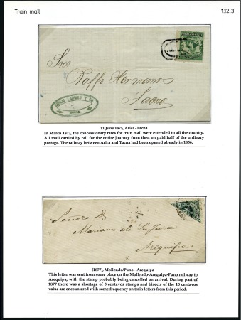 Stamp of Peru » Collections and Large Lots TRAIN MAIL, 1856-79, 10 covers and a large piece o