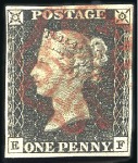 Stamp of Great Britain » 1840 1d Black and 1d Red plates 1a to 11 Group of 4 penny blacks and a pair; pl.1b QG good 