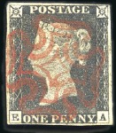 Stamp of Great Britain » 1840 1d Black and 1d Red plates 1a to 11 Group of 4 penny blacks and a pair; pl.1b QG good 