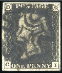 Stamp of Great Britain » 1840 1d Black and 1d Red plates 1a to 11 Group of 4 penny blacks and a pair; pl.1b QG good 