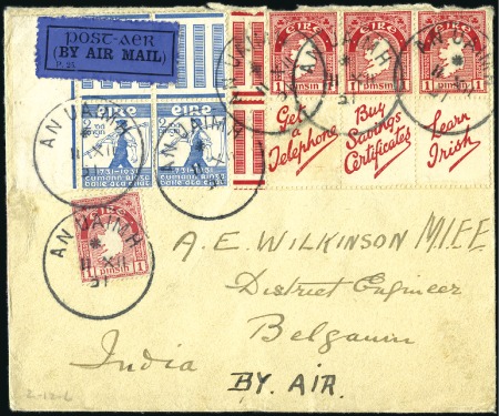 Stamp of Ireland 1931 1d booklet pane with stamps & three ad labels