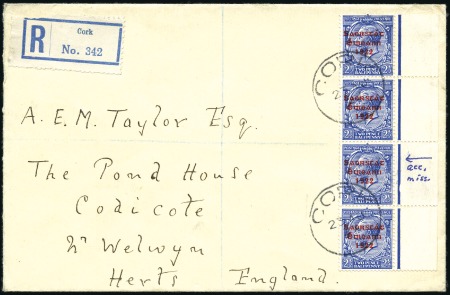 Stamp of Ireland » 1922-23 Thom Three-Line Overprints (T47-T61) 2 1/2d Bright blue, sheet marginal vertical strip 
