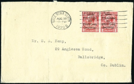 Stamp of Ireland » 1922 (Feb) Dollard Overprints (T1-T14) 1d Red, two singles both showing INVERTED OVERPRIN