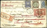 Stamp of Russia » Russia Imperial 1884 Ninth Issue Arms (St. 34-43) 7k blue tied to 3-times redirected cover by NIKOLA