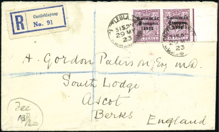 Stamp of Ireland » 1922-23 Thom Three-Line Overprints (T47-T61) 6d Purple, sheet marginal pair, one showing ACCENT