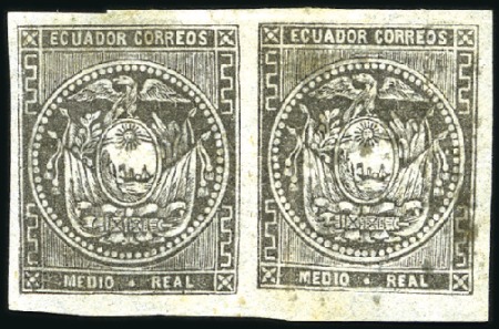 Stamp of Ecuador » 1865-72 First Issue 1864 Medio Real PROOF pair in black, five or fewer