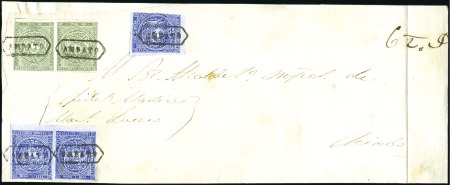 Stamp of Ecuador » 1865-72 First Issue Pair and single of 1/2r Blue on blue-surfaced pape