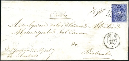 Stamp of Ecuador » 1865-72 First Issue 1865 1/2r Blue, pos. 9 from the 1st printing, tied
