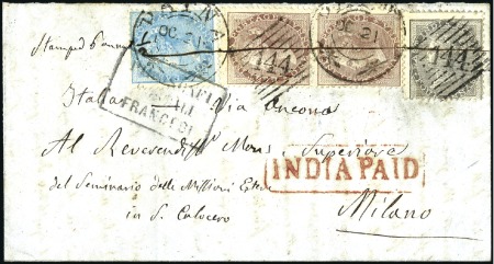 Stamp of India 1864 (Oct 21) Folded cover with 1856-64 1/2 blue, 