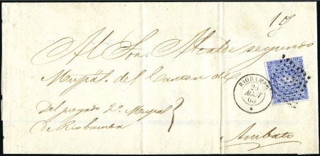 Stamp of Ecuador » 1865-72 First Issue 1/2r Milky Blue, first printing, fine stamp tied b