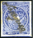 Stamp of Ecuador » 1865-72 First Issue 1/2r Value, two examples showing the EMBOSSED ARMS