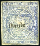 Stamp of Ecuador » 1865-72 First Issue 1/2r Value, two examples showing the EMBOSSED ARMS