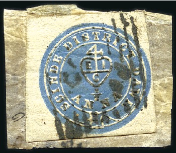 Stamp of India 1852 "Scinde Dawk" 1/2a blue, used with diamond ba