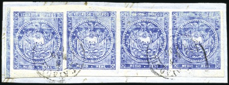Stamp of Ecuador » 1865-72 First Issue 1/2r Blue, second printing, left marginal horiz. s