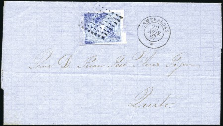 Stamp of Ecuador » 1865-72 First Issue 1/2r Light Blue, uneven impression from the 2nd pr