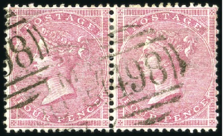 Stamp of Great Britain » 1855-1900 Surface Printed 1855-57 4d Deep Rose, wmk MG, pair with Manchester