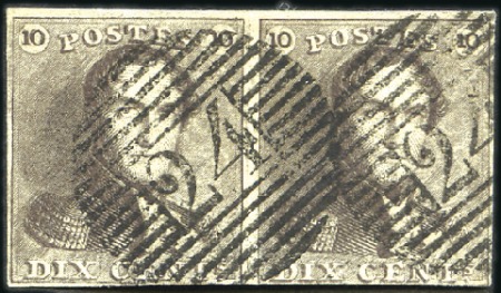 Stamp of Belgium » Belgique. 1849 Epaulettes - Émission 10c Brun-gris en paire, positions 191-192, variété