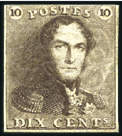 Stamp of Belgium » Belgique. 1849 Epaulettes - Émission 10c Brun, belles marges sur trois côtés, un peu co
