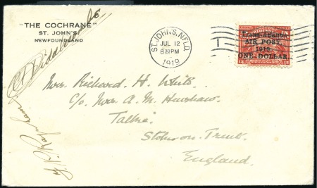 Stamp of Canada » Newfoundland SCARCE COVER SIGNED BY THE PILOT

1919 (Jul 12) 