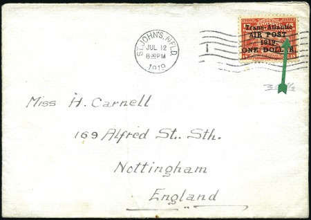 Stamp of Canada » Newfoundland 1919 (Jul 12) Envelope with 1919 $1 on 15c showing