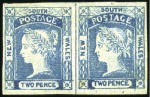 Stamp of Australia » New South Wales 1854 2d Blue, three pairs in different shades, one