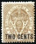 Stamp of Canada » British Columbia and Vancouver 1868-71 2c Brown and 25c Yellow perf.14, both mint