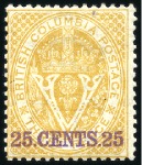 Stamp of Canada » British Columbia and Vancouver 1868-71 2c Brown and 25c Yellow perf.14, both mint