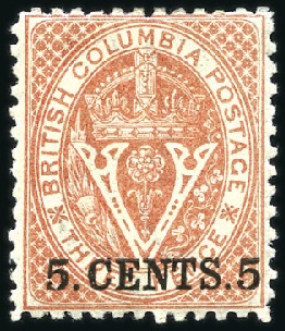 Stamp of Canada » British Columbia and Vancouver 1868-71 5c Red, mint large part og, very minor gum