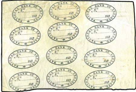 Stamp of Great Britain » Line Engraved Essays, Plate Proofs, Colour Trials and Reprints National Bank of Ireland trial cancellation in a s