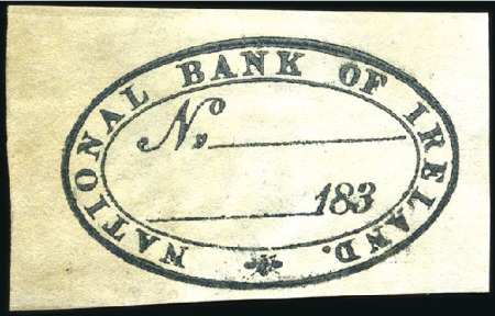 Stamp of Great Britain » Line Engraved Essays, Plate Proofs, Colour Trials and Reprints National Bank of Ireland trial cancellation single