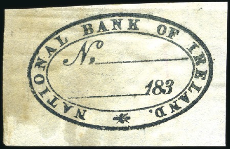 Stamp of Great Britain » Line Engraved Essays, Plate Proofs, Colour Trials and Reprints National Bank of Ireland trial cancellation single