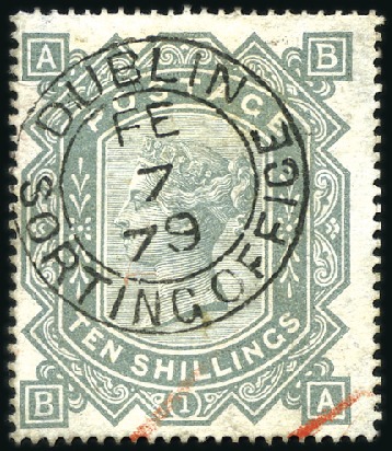 Stamp of Great Britain » 1855-1900 Surface Printed 1867-83 10s Greenish Grey pl.1, wmk MC, with crisp