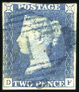 Stamp of Great Britain » 1840 2d Blue (ordered by plate number) Plate 1 DF with very close to very good margins, c