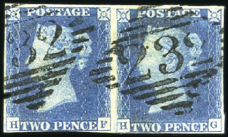 Stamp of Great Britain » 1840 2d Blue (ordered by plate number) Plate 2 HF-HG pair with close to good margins, wit