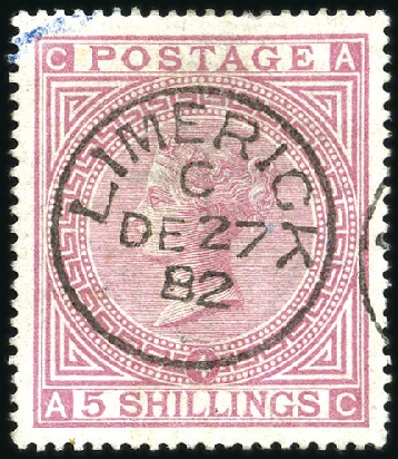 Stamp of Great Britain » 1855-1900 Surface Printed 1867-83 5s Rose on blued paper, wmk Anchor, with s