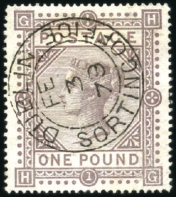 Stamp of Great Britain » 1855-1900 Surface Printed 1867-83 £1 Brown-Lilac, wmk MC, with crisp Dublin 