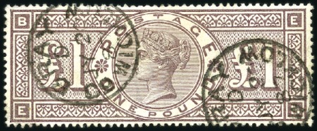 Stamp of Great Britain » 1855-1900 Surface Printed 1884 £1 Brown-Lilac, wmk Crowns, with two neat Bra